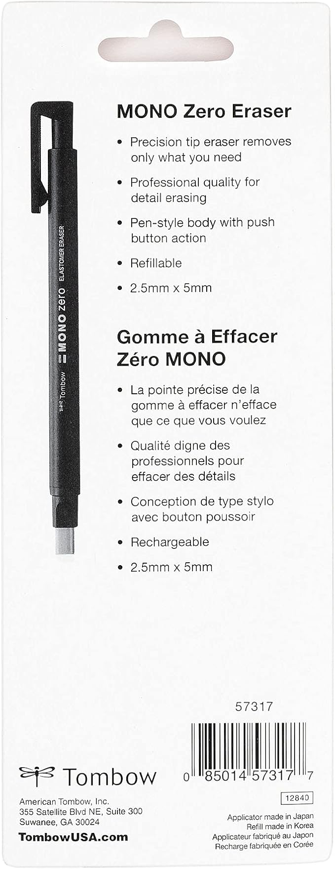 Tombow Mono Zero Eraser and Refill Value Pack, Round 2.3mm. Precision Tip Pen-Style Eraser with Refill, Black & 57317 Mono Zero Eraser Value Pack, Rectangle 2.5 mm. Precision Tip Eraser with Refills