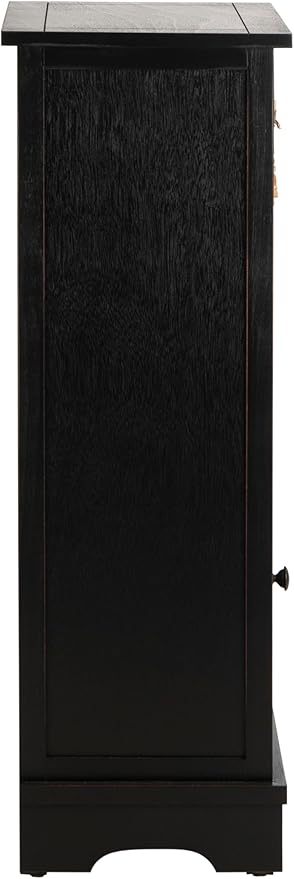 SAFAVIEH Home Collection – Connery Distressed Black Storage Cabinet with Rattan Baskets & Bottom Door, Farmhouse Accent Storage, Fully Assembled (AMH5742A)