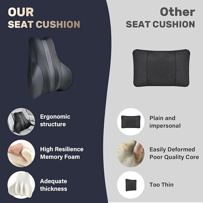 Coverado Lumbar Support Pillow for Car, Ergonomic Memory Foam Back Pillow for Office Chair, Back Cushion for Back Pain Relief, PU Leather Car Lumbar Support for Driving Seat - Black
