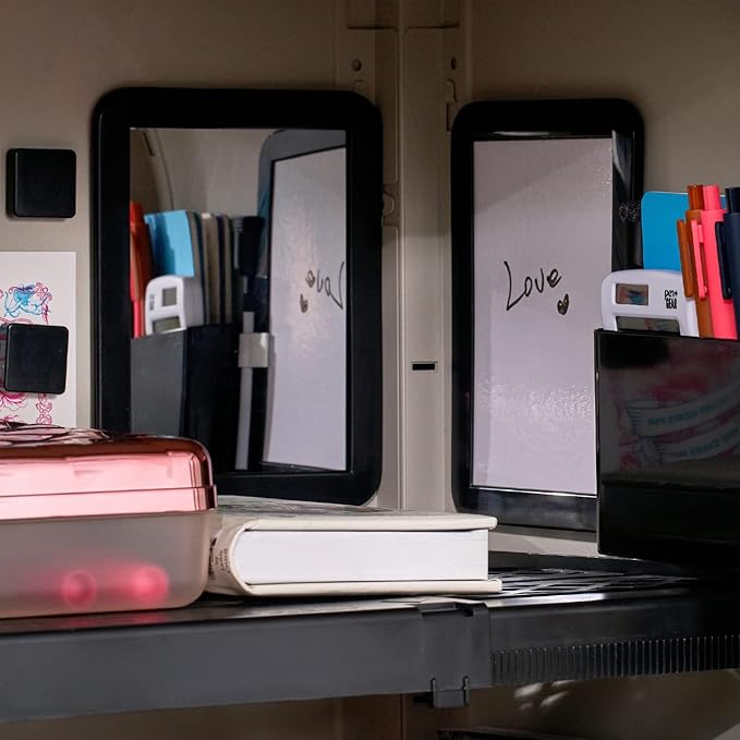 LockerMate 6-Piece Locker Organizer Kit, Includes Mirror, Whiteboard, Storage Cup & Dry Erase Marker, Black