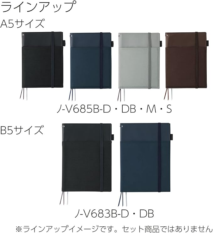 KOKUYO Systemic Synthetic Leather Cover Notebook, with One A5, B 6mm Ruled, 28 Lines, 50 Sheets, Twin Ring Edge Title Notebook, Navy Blue, Japan Import (NO-V685B-DB)
