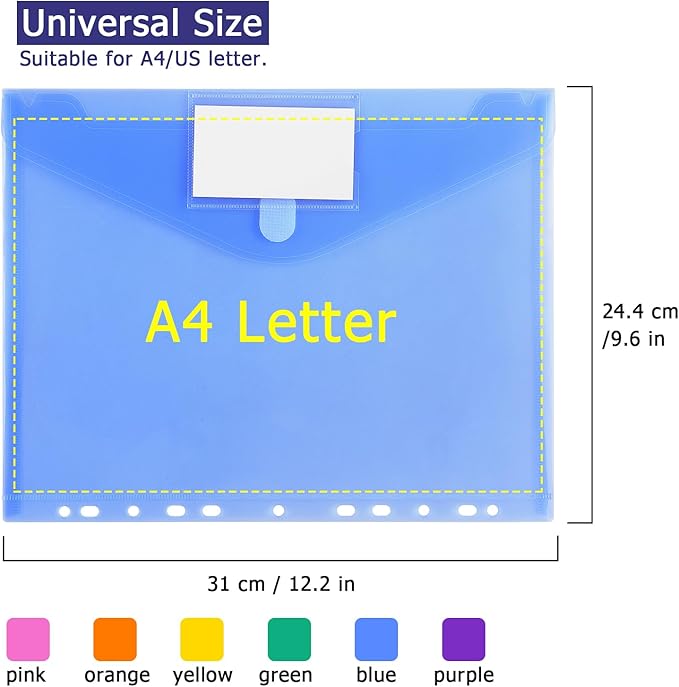 Tamaki 6 Pack Binder Pocket Folders, Binder Folders with Pockets for School Supplies, Letter Size, 11 Holes, Colorful