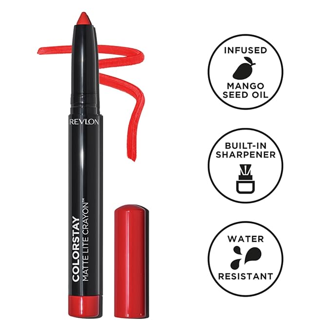 REVLON ColorStay Matte Lite Crayon Lipstick with Built-in Sharpener, Smudge-proof, Water-Resistant Non-Drying Lipcolor, 009 Ruffled Feathers, 0.049 oz