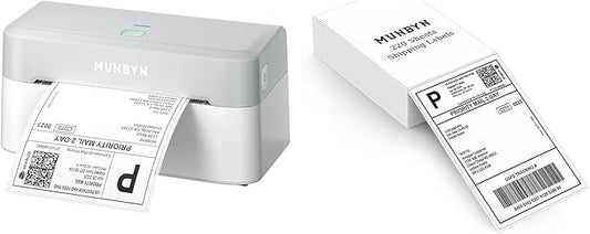 MUNBYN RW403B Bluetooth Shipping Label Printer+4"x6" Direct Thermal Shipping Labels