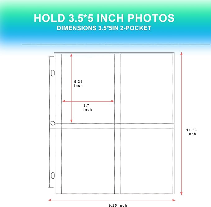 50 Pack 3.5 x 5 Photo Sleeves for 3 Ring Binder(400 Pictures), Heavy-Duty Archival Photo Page Protectors, Clear Picture Album Refill Pages Holds, Acid-Free
