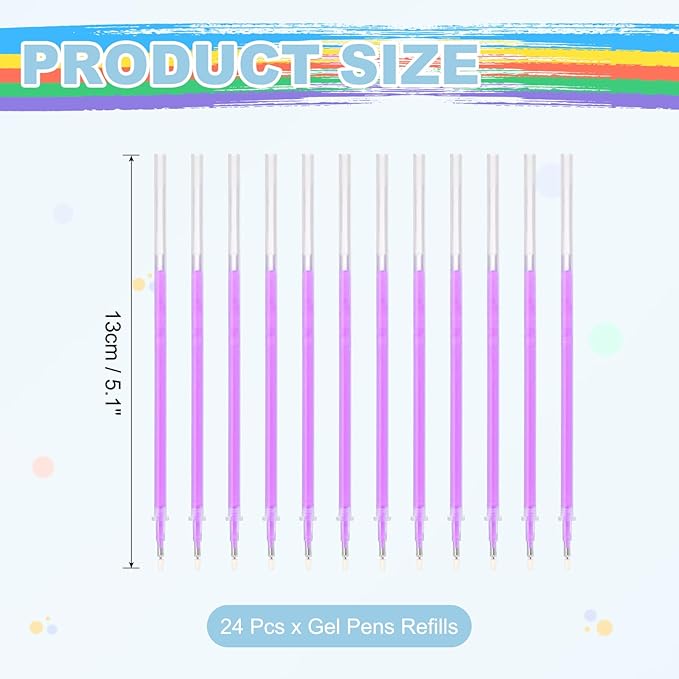 PATIKIL 0.5mm Gel Pens Refills, 24 Pack Glitter Gel Pens Sparkle Metallic Ink Fine Point Colored Refill Set for Adults Coloring Books Journaling Scrapbooking Art Drawing, Purple