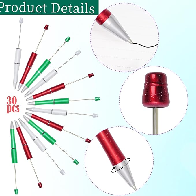 jiebor 30Pcs Christmas Beadable Pens Plastic Bead Ballpoint DIY Cute Cool Pens Black Ink for Women Men Bridal Graduation Gift Office Supplies