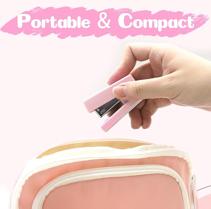 Pink Mini Stapler with Staples, Portable Office Supplies Set with Small Stapler, Staple Remover and 2,000 Staples, Cute Mini Stapler for Desk, School, Office & Home Desk Essentials