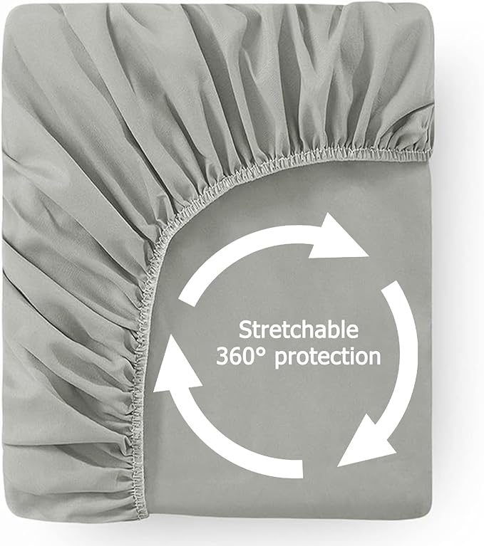 Queen Waterproof Mattress Protector - Noiseless, Breathable, Machine Washable Fitted Mattress Cover with Deep Pocket up to 5”-21”（Light Grey）