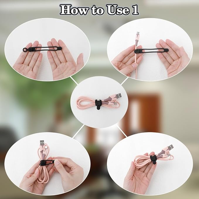 24Pcs Silicone Cord Ties, Cable Straps, Multipurpose Elastic Cord Organizer, Cord Ties for Electrical Cords, Charging Cord Organizer, Charger Computer Headphone Mouse Cable Ties Reusable