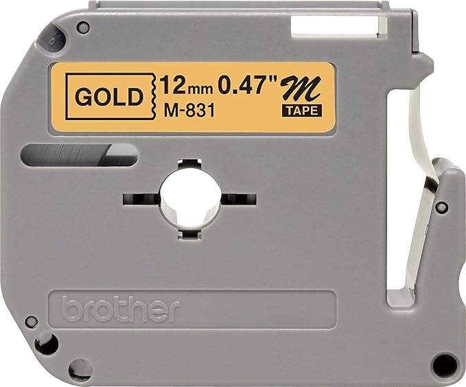 Brother Tape Cartridge 0.5IN Wide, Non-laminated Black on Gold (M831)