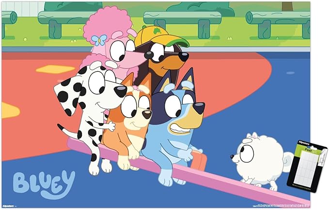 Bluey (2018) - Bluey and Friends See Saw Fun Wall Poster, 22.4L" x 14.7W", Premium Poster & Mount Bundle