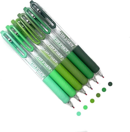 6 Colors Acrylic Gel Pens for Coloring, 0.7mm Fine Tip for Adult Coloring, Black Paper, Drawing, Journaling, Note Taking, Green 2.0
