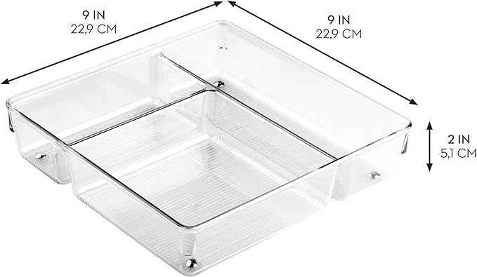 iDesign 3-Section Drawer Organizer for Kitchen, Bathroom, and Desk Drawers - Set of 3 - Clear