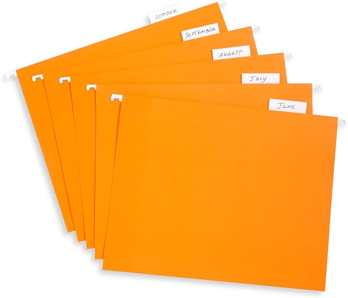Blue Summit Hanging File Folders, Letter Size, Orange, Great for Organizing and Easy File Storage, 50 Per Box
