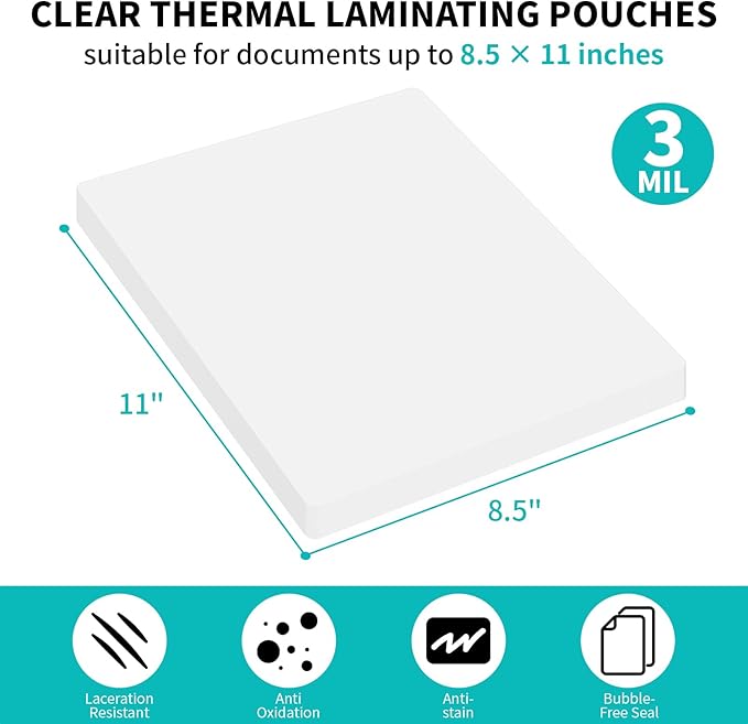 Thermal Laminating Pouches 5 mil, Clear 9 x 11.5 Inch Laminating Sheet Paper for Thermal Laminator, Holds 8.5 x 11 Inch Letter Size Sheets (30 Pack)