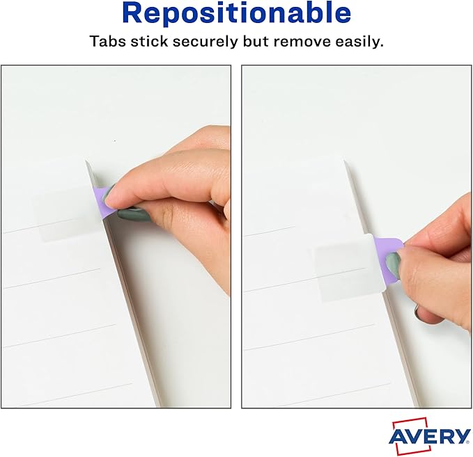 Avery Mini Ultra Tabs, 1" x 1.5", 2-Side Writable, Assorted Pastel Colors, 40 Repositionable Tabs (74761)