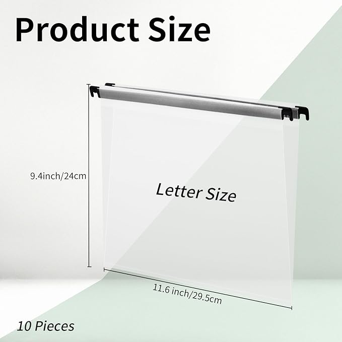 Letter Size Clear Hanging File Folders Hanging Document Folder Plastic Transparent Hanging File Folder for File Cabinets Document Filing (10, Transparent)