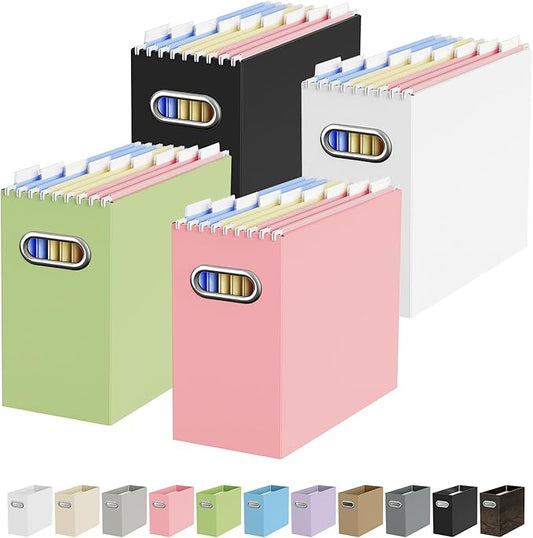 Oterri Cardboard File Organizer Box for Hanging File Folders Letter Size,File Box for Computer Desk,File Cabinet,Working Home,Office,Classroom (Multi color, Letter Size - 4 Packs)