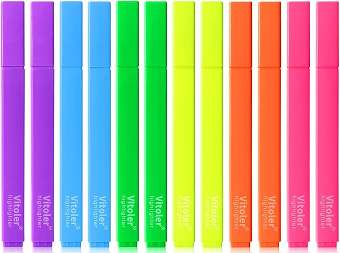 Vitoler Highlighters Assorted Colors,12pcs No Bleed Highlighters,Chisel Tip Highlighter for Office Supplies