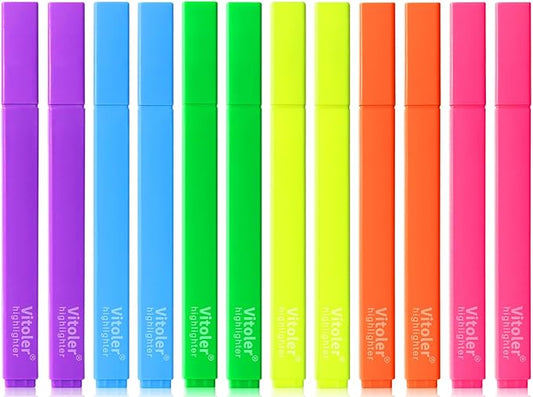 Vitoler Highlighters Assorted Colors,12pcs No Bleed Highlighters,Chisel Tip Highlighter for Office Supplies