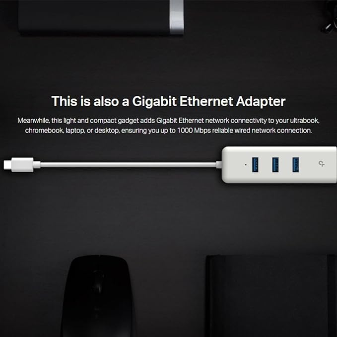 TP-Link UE330C USB-C 3.0 to Ethernet Adapter | Portable 3-Port USB-A 3.0 Hub w/ 1 Gigabit RJ45 Ethernet Port | Laptop Network Adapter | Plug & Play | Supports Win 7/8/8.1/10/11, Mac OS X (10.9-10.15)