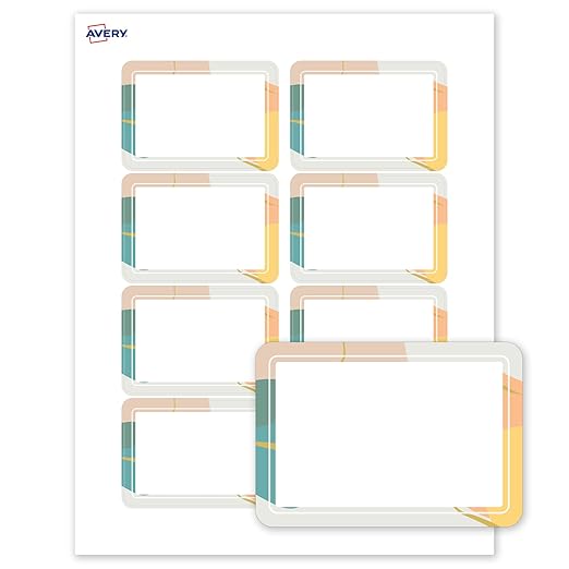 Avery Printable Adhesive Name Badges, 2-1/3" x 3-3/8", Pre-Printed Color Block with Metallic Gold Veins Design, Matte White, Laser & Inkjet Compatible, 80 Total