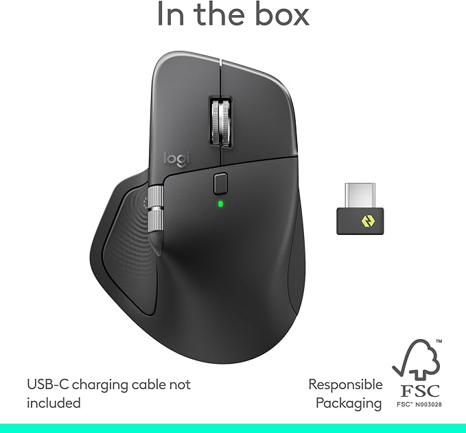 Logitech MX Master 4, Ergonomic Wireless Mouse with Advanced Performance Haptic Feedback, Ultra-Fast Scrolling, USB-C Charging, Bluetooth, Windows, MacOS - Graphite