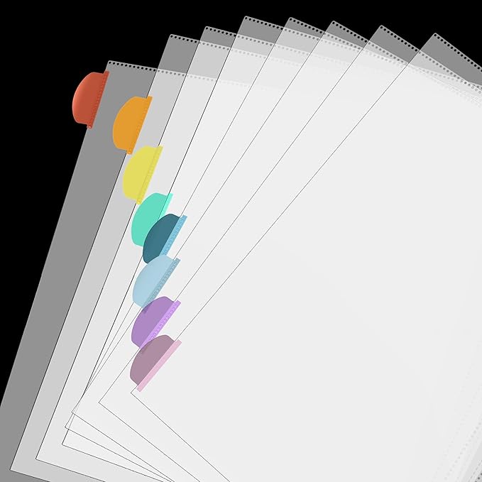 Mr. Pen- Clear Sheet Protectors with Tabs, 8 Tabs, 2 Sets, Clear Plastic Dividers for 3 Ring Binder, Insertable Index Page Divider Multicolor Tabs