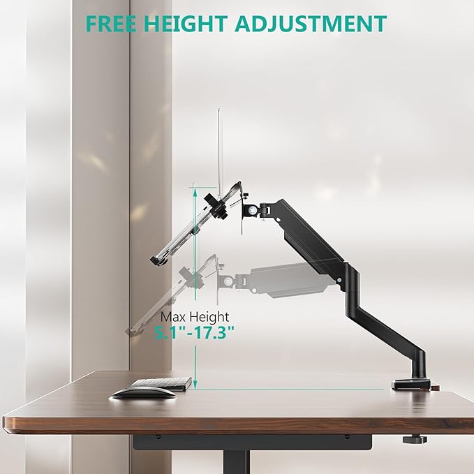 WALI Laptop Desk Mount, 2-in-1 Monitor Mount Fit 17” Notebook and 34” Monitors, Laptop Stand for Desk Adjustable Height, Gas Spring Monitor Arm with Laptops Holder, Up to 22-26.4lbs(GSMP001LPN), Black
