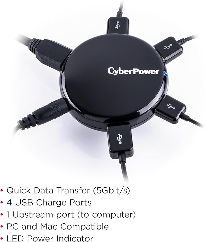 CyberPower CPH430PB 4 Port USB 3.0 SuperSpeed Hub - Black
