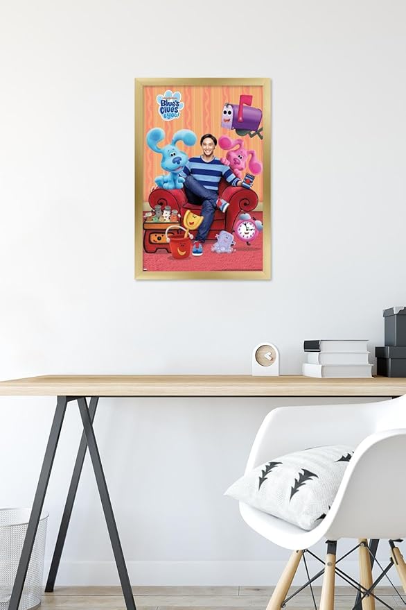 Nickelodeon Blue's Clues - Group Wall Poster, 22.4L" x 14.7W", Gold Framed Version