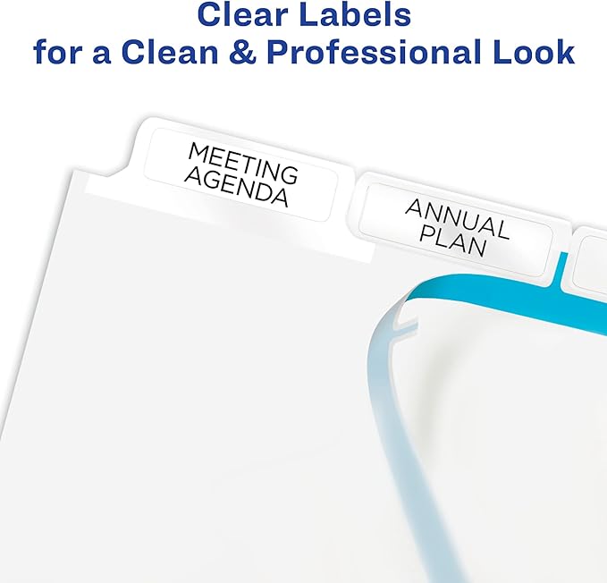 Avery 5 Big Tab Dividers for 3 Ring Binder, Easy Print & Apply Clear Label Strip, Index Maker Customizable White Tabs, 1 Set (11490)