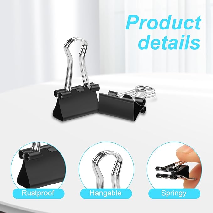 Ufmarine 240 Pcs Mini Binder Clips, Small Binder Clips, 15mm Black Clips for Office