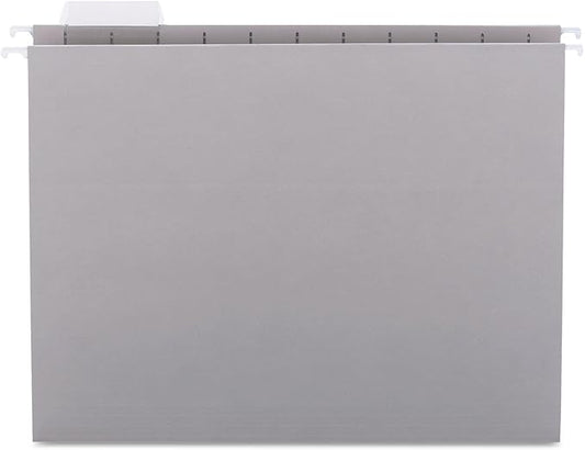 Smead Colored Hanging File Folder with Tab, 1/5-Cut Adjustable Tab, Letter Size, Gray, 25 per Box (64063) (Pack of 1)