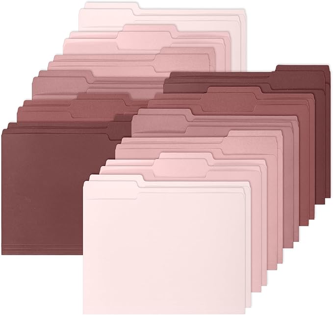 Whaline 24 Pack Dusty Pink File Folders Letter Size 6 Colors Gradient Pink File Pockets with 1/3 Cut Tab for Home Office Classroom Supplies, 8.9 x 11.6 Inch