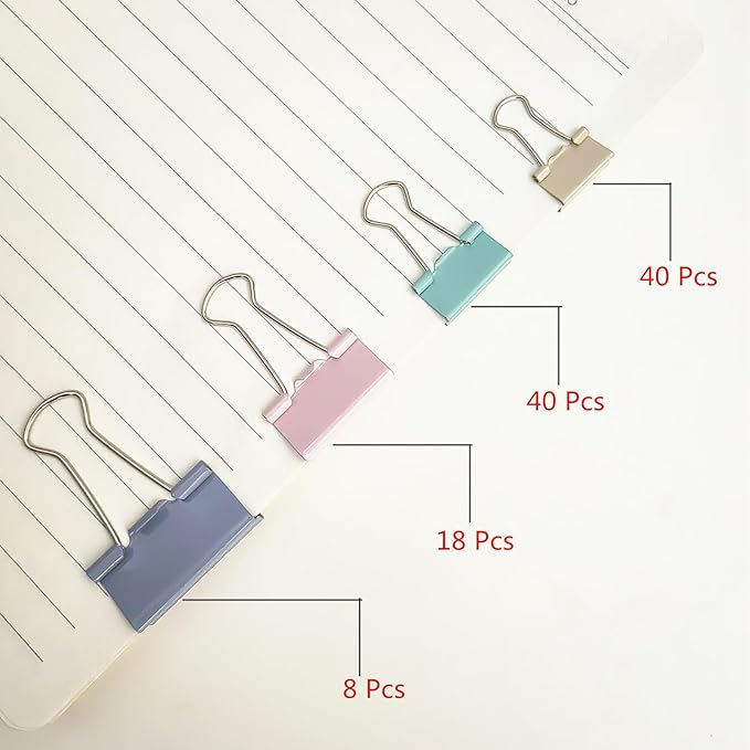 Assorted Sizes Binder Clips Paper Clamps 106 Pcs Large,Medium,Small,X Small,Colored Paper Clips Office Supplies