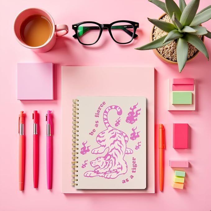 Pearhead Spiral Hardcover Notebook 8x10 – Pink Tiger College-Ruled Writing Journal with 200 Lined Pages, Perforated Paper for School, Notes & Creative Writing