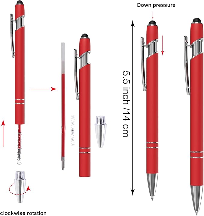 Red Gel Ink Pens, 12 Pcs, Fine Point, Smooth Writing, with Stylus Tips, 0.7 Mm, Office Desk Accessories, Motivational