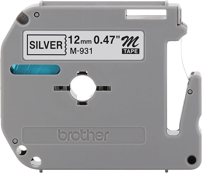 Brother Genuine P-touch M-931 Tape, 1/2" (0.47") Wide Standard Non-Laminated Tape, Black on Silver, Recommended for Home and Indoor Use, 0.47" x 26.2' (12mm x 8M), Single-Pack, M931