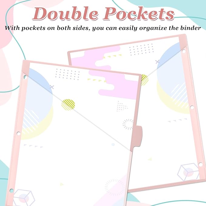 Epakh 12 Pcs Binder Dividers for 3 Rings Binders Index Dividers with Two Clear Pockets Plastics Sheets Protectors with Tab Labels for School Office Organization (Pink)