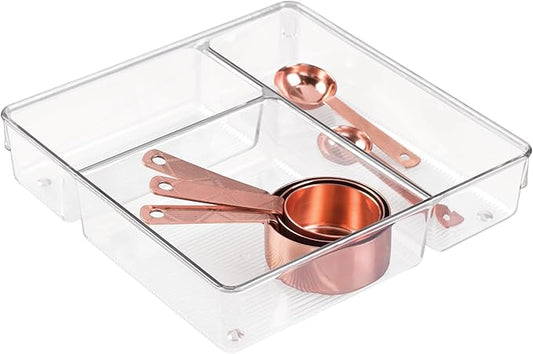 iDesign 3-Section Divided Drawer Organizer for Kitchen, Bathroom, and Desk Drawers - Clear