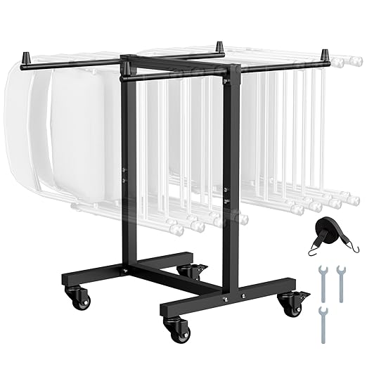 VEVOR Folding Chair Rack, 200 LBS Capacity, T-Shape Chair Cart for 14 Chairs, Heavy-Duty Metal Chair Storage Dolly with Rubber Wheels, Multi-Function Chair Holder for Party Event,Hotel, Matte Black