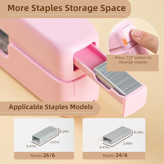 deli Stapler, Desktop Staplers with Integrated Staple Remover, 45 Sheet Capacity Office Stapler, Pink