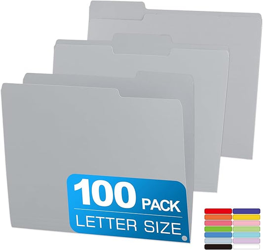 100 Packs Colored File Folders,Grey File Folders,Two Tone Color File Folder 8.5 x 11 Inch,1/3 Cut Tabs Letter Size,Manila File Folders for Office,School and Home,Organization