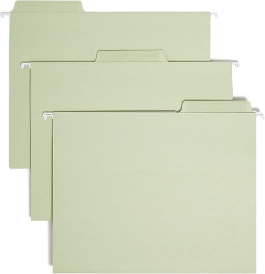 Smead Erasable FasTab Hanging File Folder, 1/3-Cut Built-in Tab, Letter Size, Moss, 20 per Box (64032)