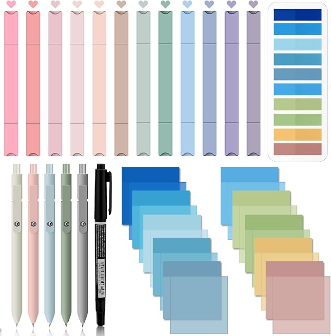Jutom 38 Pcs Bible Journaling Study Kit for Women, Book Annotation Supplies with Highlighters Pens, Tabs, Sticky Notes, Markers for Christian Office Bible Study Supplies(Blue Series,Square)