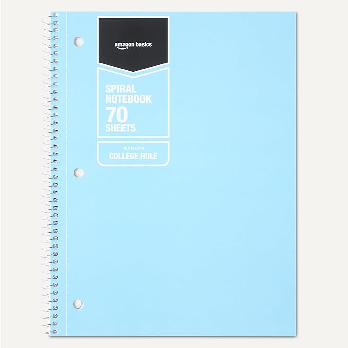 Amazon Basics College-Ruled Spiral Notebook, For Work and School, 70 Sheets, 8" x 10.5", Light Blue, 2-Pack