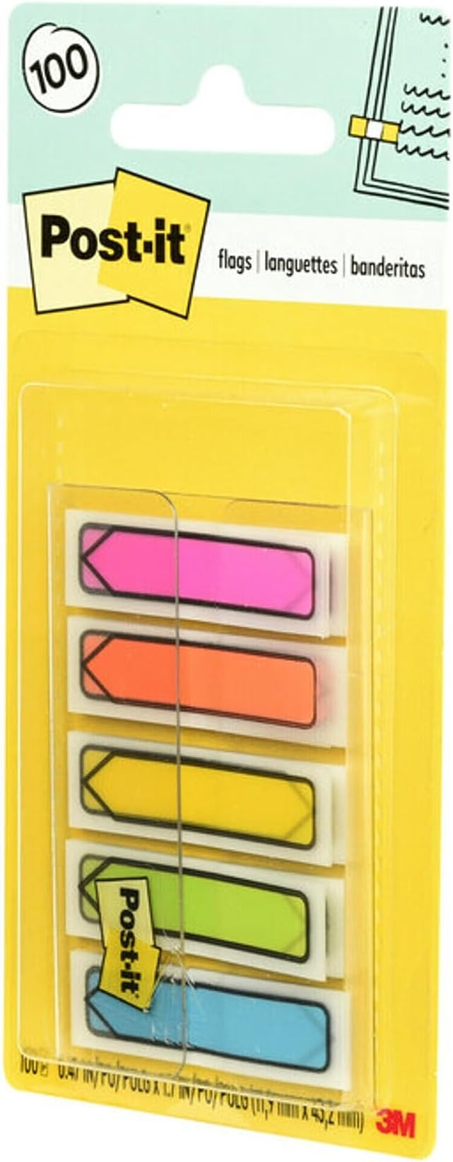 Post-it Arrow Flags, Assorted Bright Colors, .47 in Wide, 100/On-the-Go Dispenser, 1 Dispenser (684-ARR2) (Pack of 2)