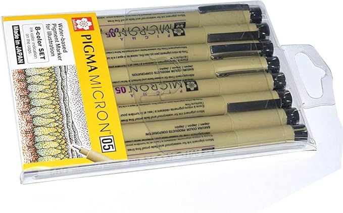 Sakura Pigma Micron pens 05 line Drawing 8 Color Set, Archival ink fineliner manga pen, Bible journaling Study kit